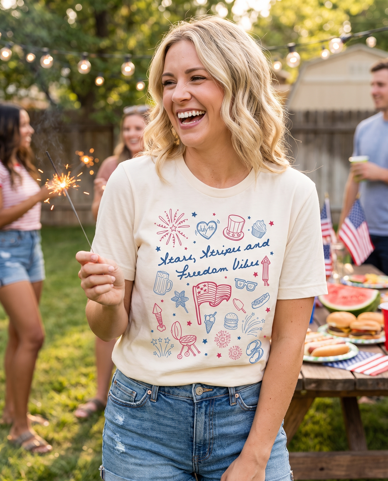 NuriBloom Patriotic July 4th Women's Tee — lifestyle, product in use