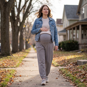 Super High Waisted Tapered Waffle Maternity Joggers - neighborhood walk
