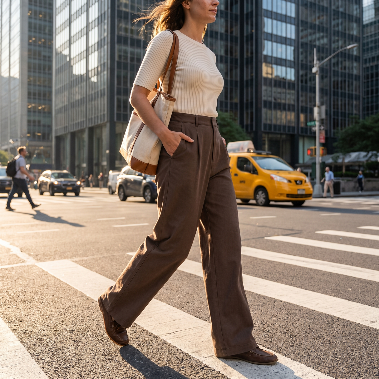 High Waisted Wide Leg Work Pants with Pockets - city commute