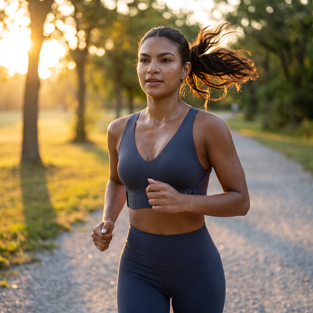 Light Support V-Neck Quick Dry Running Sports Bra - park trail run