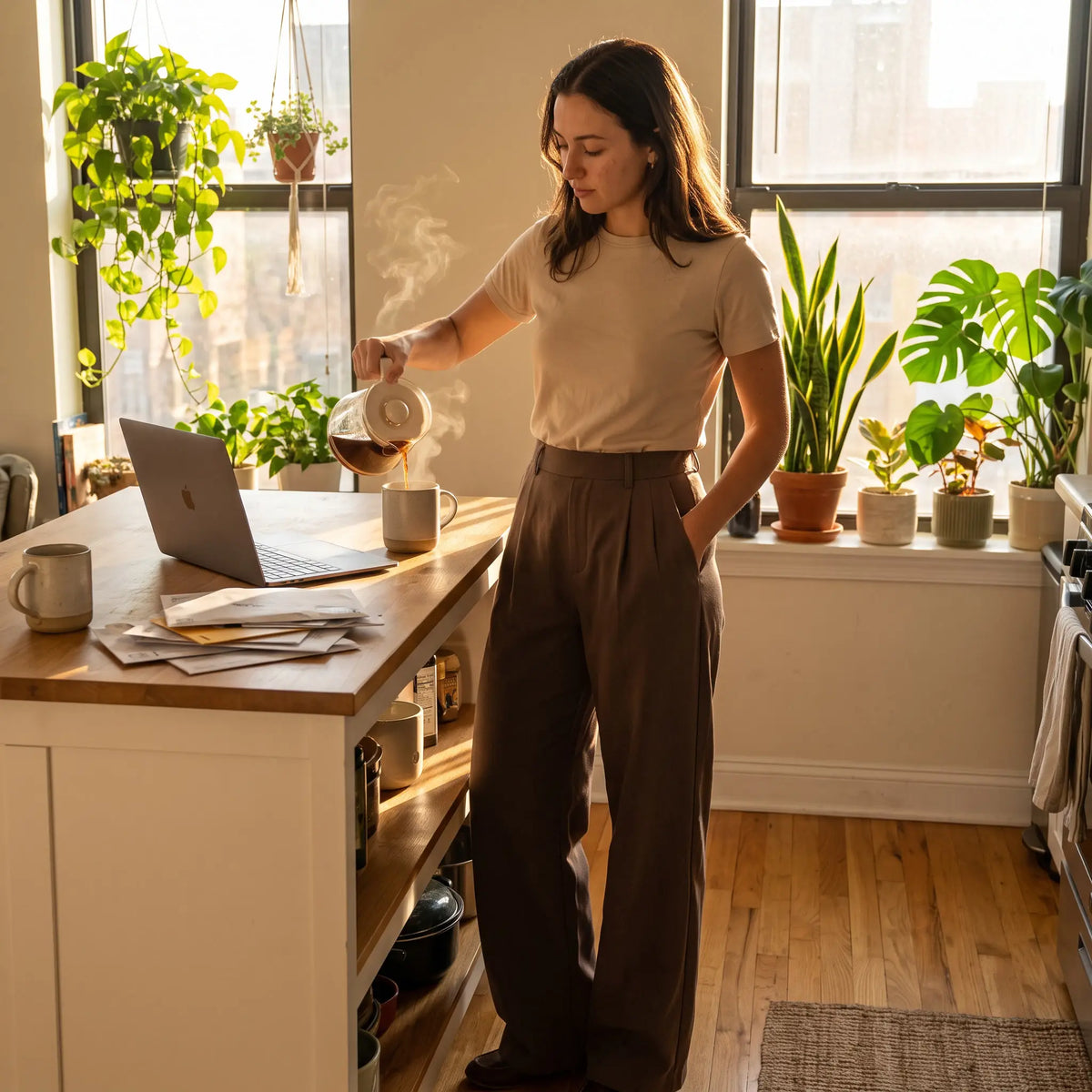 High Waisted Wide Leg Work Pants with Pockets