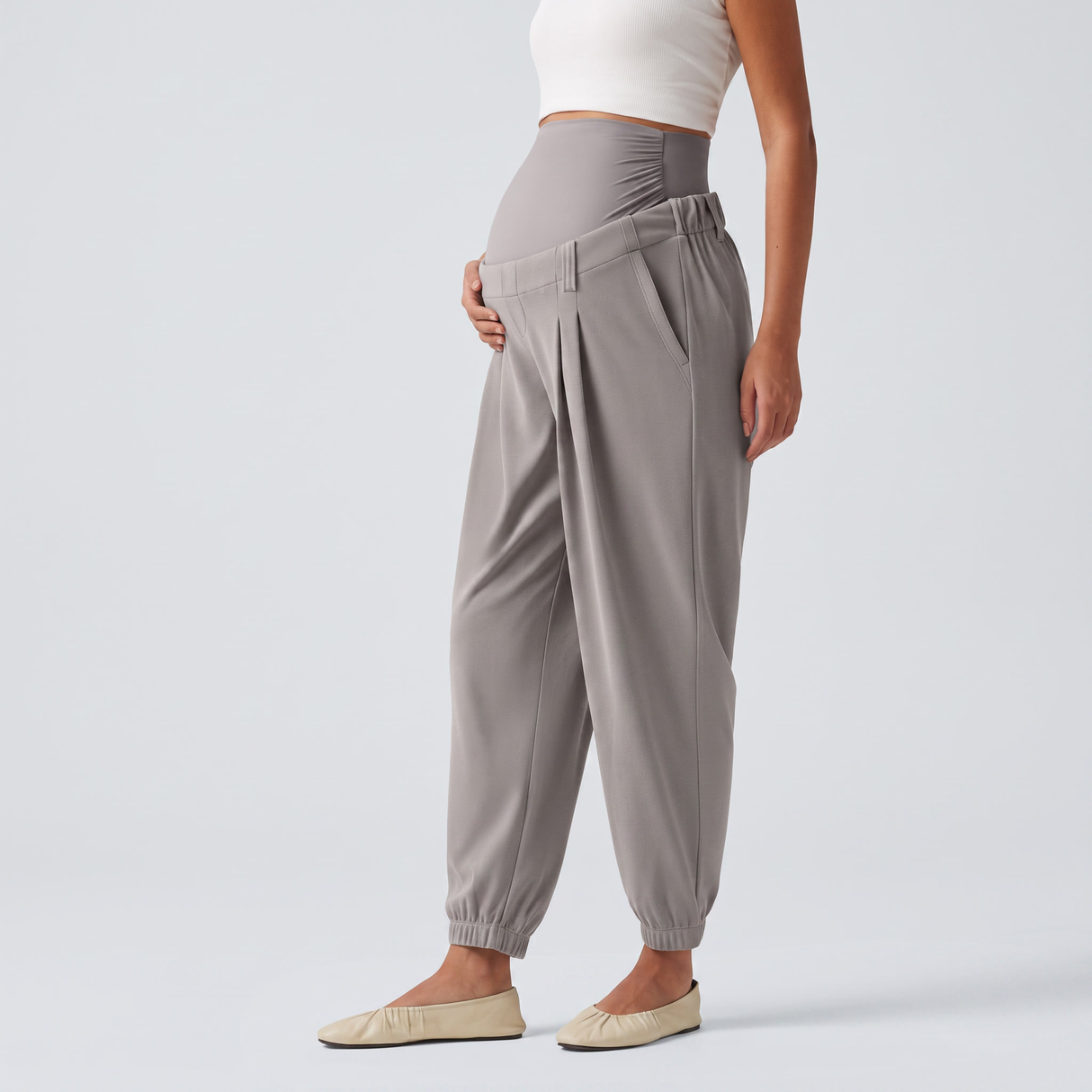 Super High Waisted Tapered Waffle Maternity Joggers - studio hero