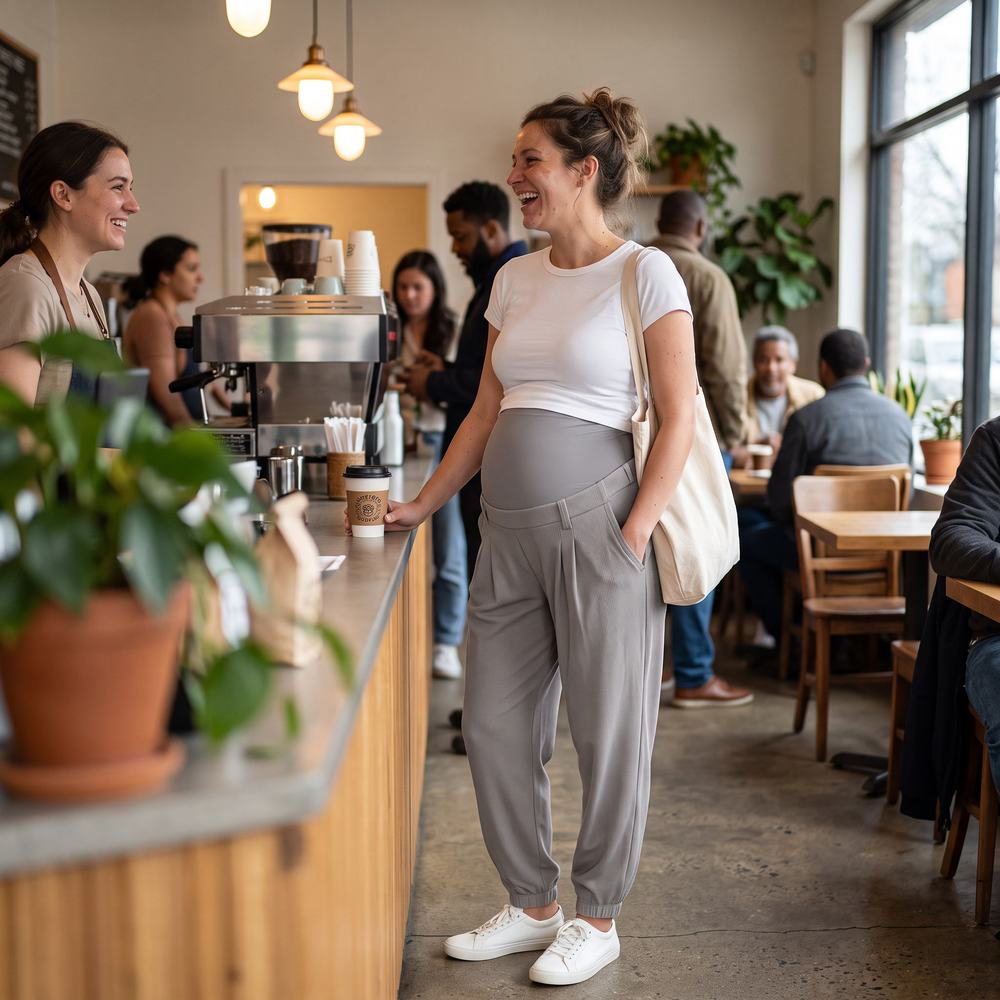 Super High Waisted Tapered Waffle Maternity Joggers - coffee shop