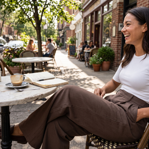 High Waisted Wide Leg Work Pants with Pockets - cafe terrace