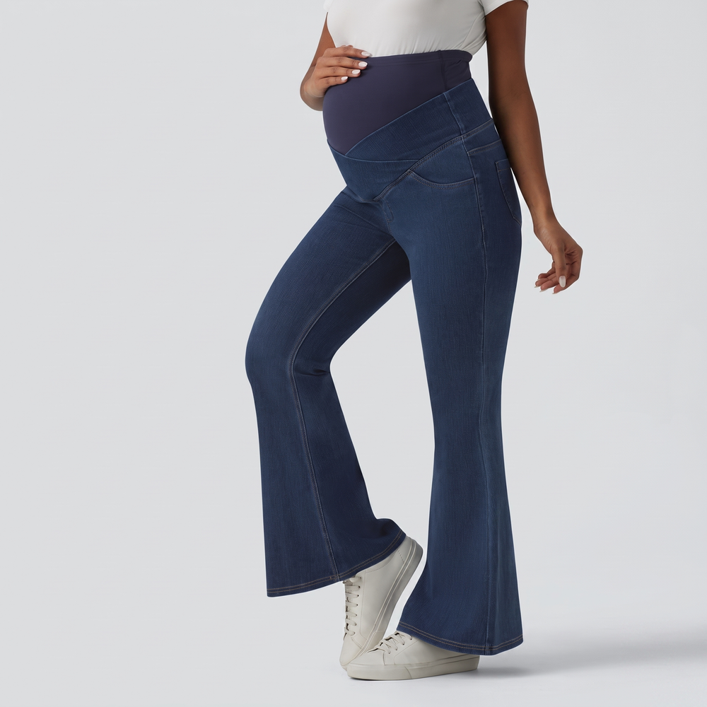 Super High Waisted Flare Maternity Jeans with Pockets - studio hero