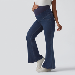 Super High Waisted Flare Maternity Jeans with Pockets