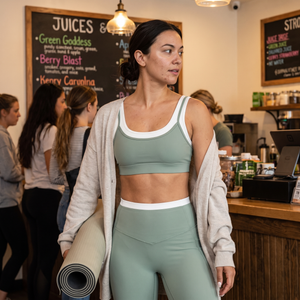 2-Piece Set U Neck Built-in Bra Color Block Yoga Sports Bra - juice bar