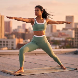 2-Piece Set U Neck Built-in Bra Color Block Yoga Sports Bra - rooftop yoga