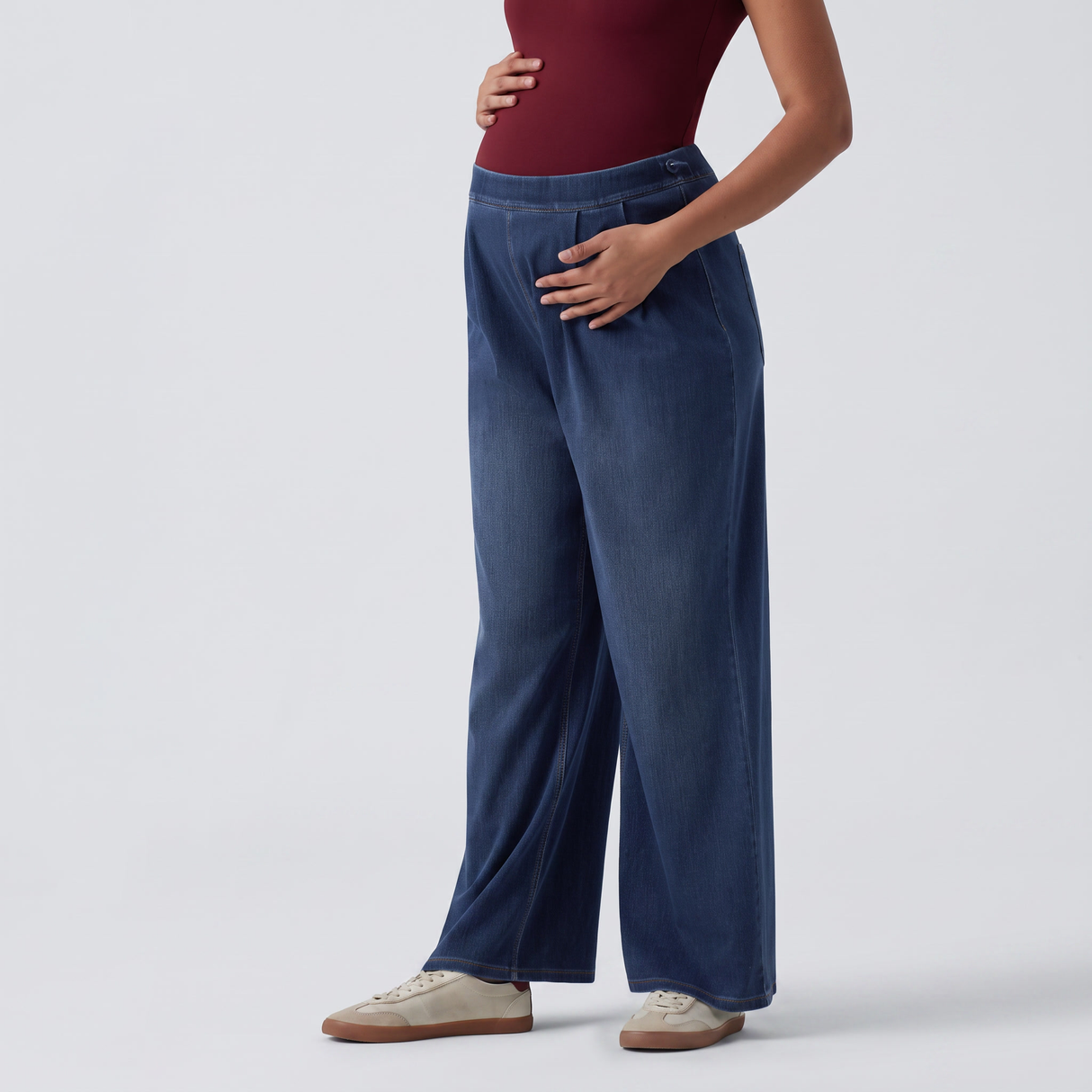 High Waisted Wide Leg Casual Maternity Jeans with Pockets - studio hero