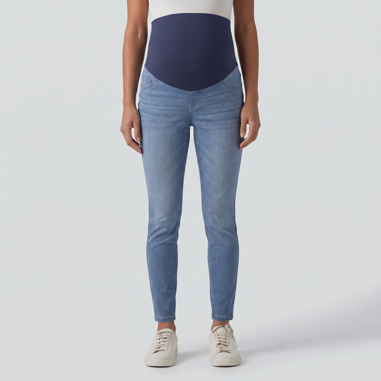 Super High Waisted Skinny 7/8 Maternity Jeans with Pockets - studio hero