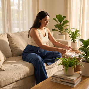 High Waisted Wide Leg Casual Maternity Jeans with Pockets - at home on the sofa