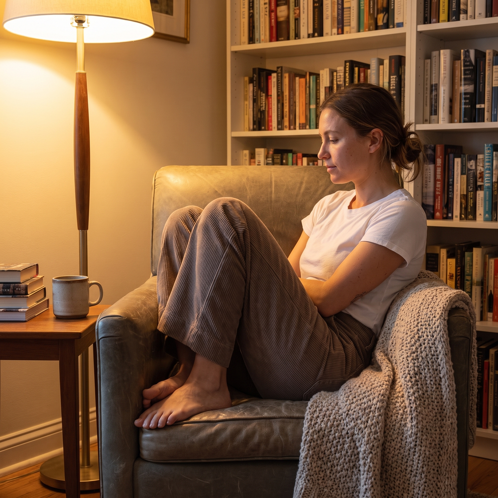 High Waisted Straight Leg Corduroy Pants with Pockets - reading at home