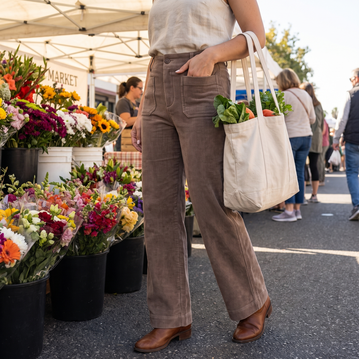 High Waisted Straight Leg Corduroy Pants with Pockets - weekend market