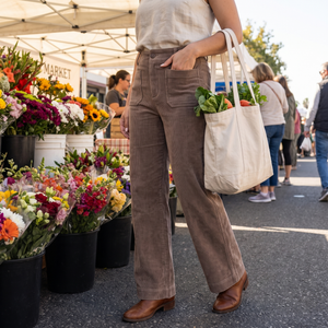High Waisted Straight Leg Corduroy Pants with Pockets - weekend market