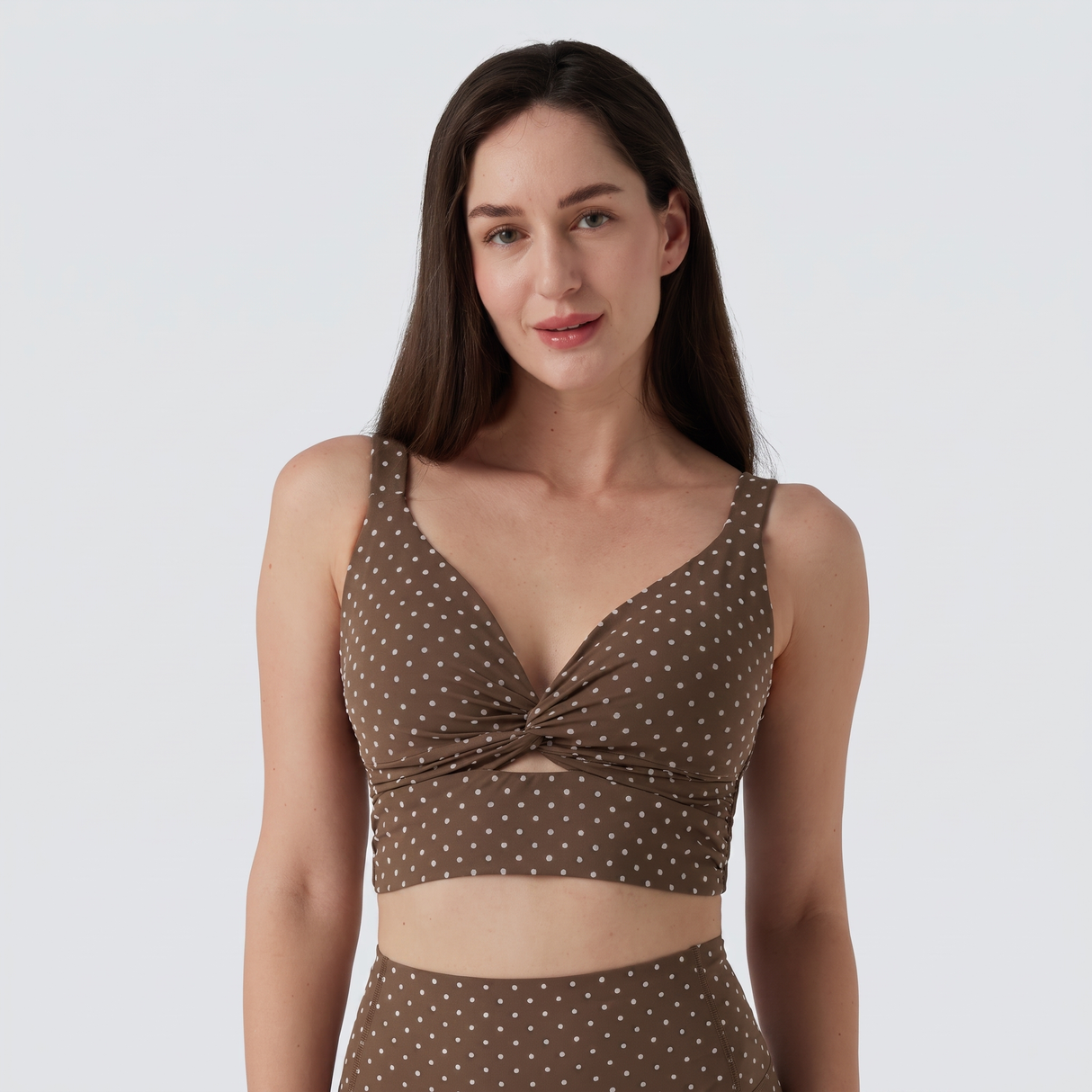 Light Support V-Neck Polka Dot Yoga Sports Bra - studio hero