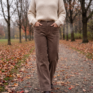 High Waisted Straight Leg Corduroy Pants with Pockets - autumn park