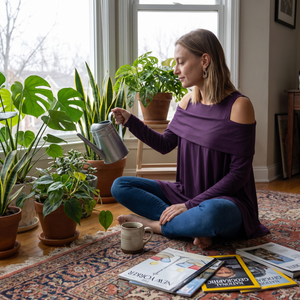 Round Neck Cold Shoulder Long Sleeve Casual Top - at home with plants