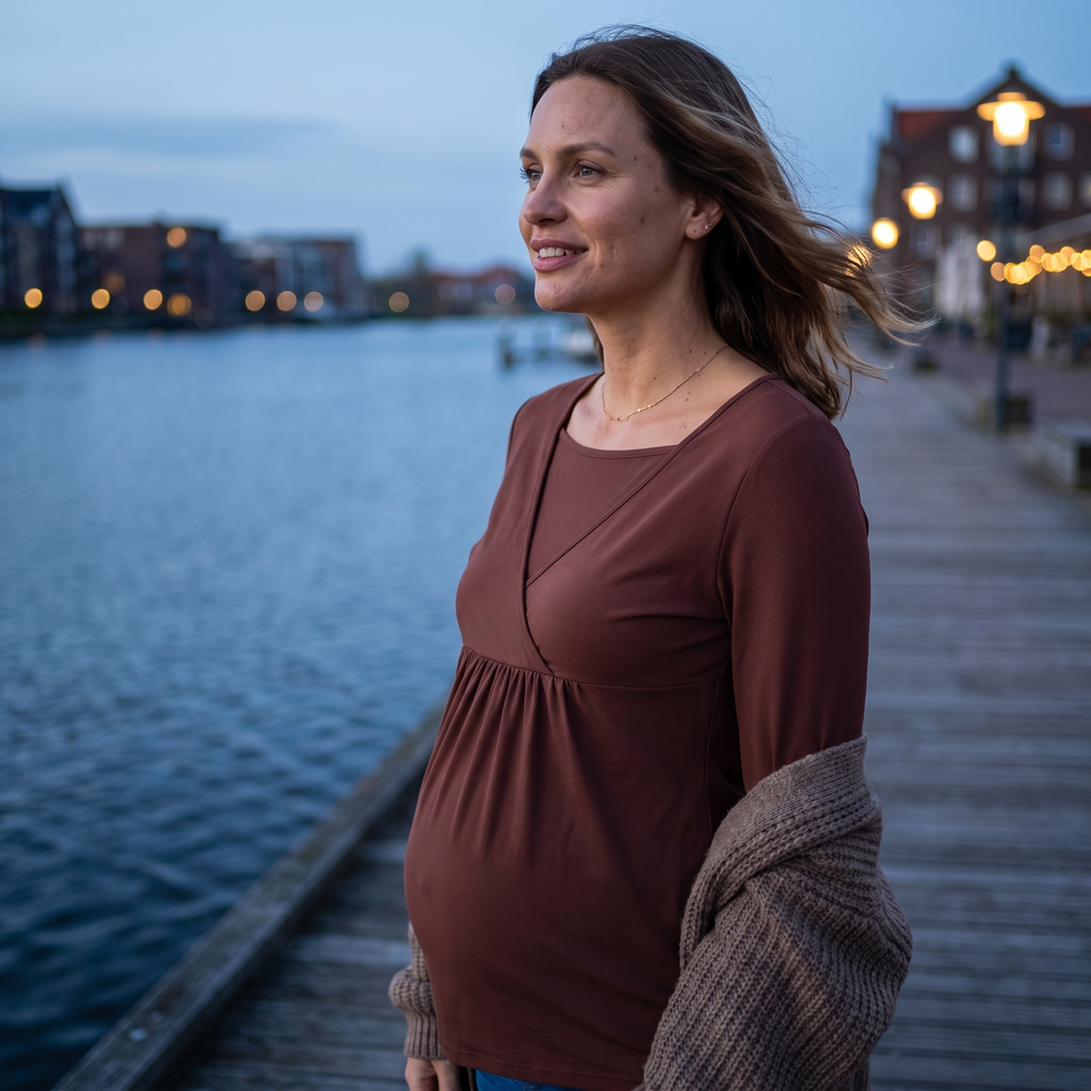 Boat Neck Long Sleeve Crossover Casual Maternity Top - waterfront boardwalk