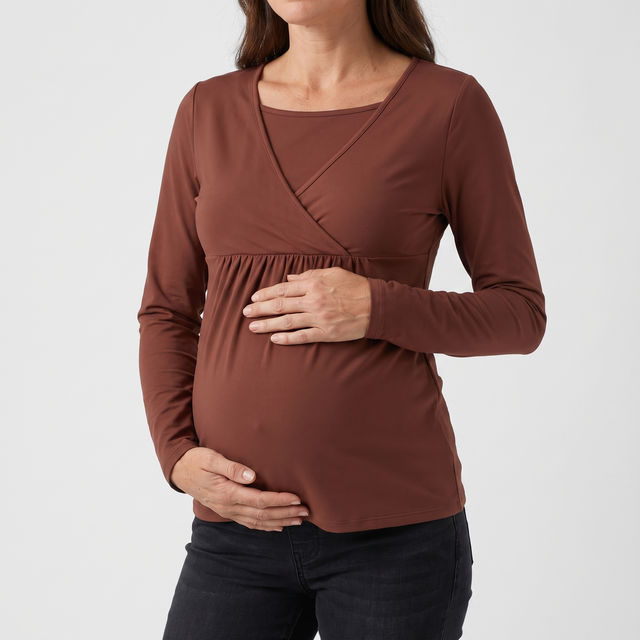 Boat Neck Long Sleeve Crossover Casual Maternity Top - studio hero