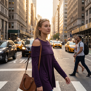 Round Neck Cold Shoulder Long Sleeve Casual Top - city street
