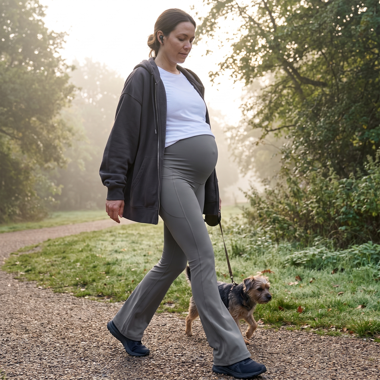 Super High Waisted Flare Yoga Maternity Leggings - morning park walk