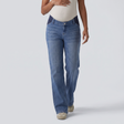 Mid Rise Straight Leg Maternity Casual Jeans with Pockets - studio hero