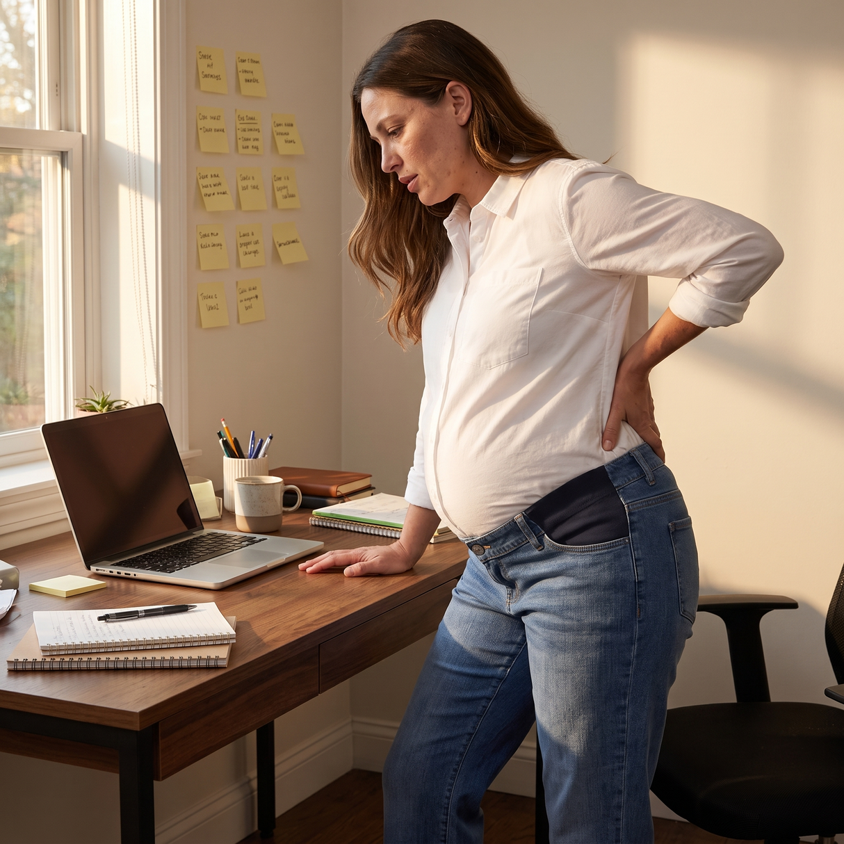 Mid Rise Straight Leg Maternity Casual Jeans with Pockets - working from home