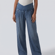 Crossover High Waisted Maternity Baggy Jeans with Pockets - studio hero