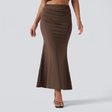 Tummy Control High Waisted Ruched Casual Midi Mermaid Skirt - studio hero