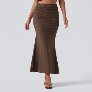 Tummy Control High Waisted Ruched Casual Midi Mermaid Skirt - studio hero