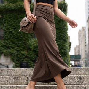 Tummy Control High Waisted Ruched Casual Midi Mermaid Skirt - city steps
