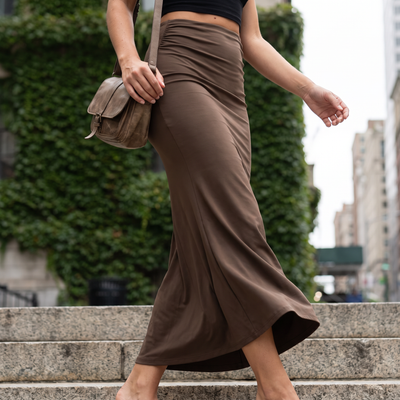 Tummy Control High Waisted Ruched Casual Midi Mermaid Skirt - city steps