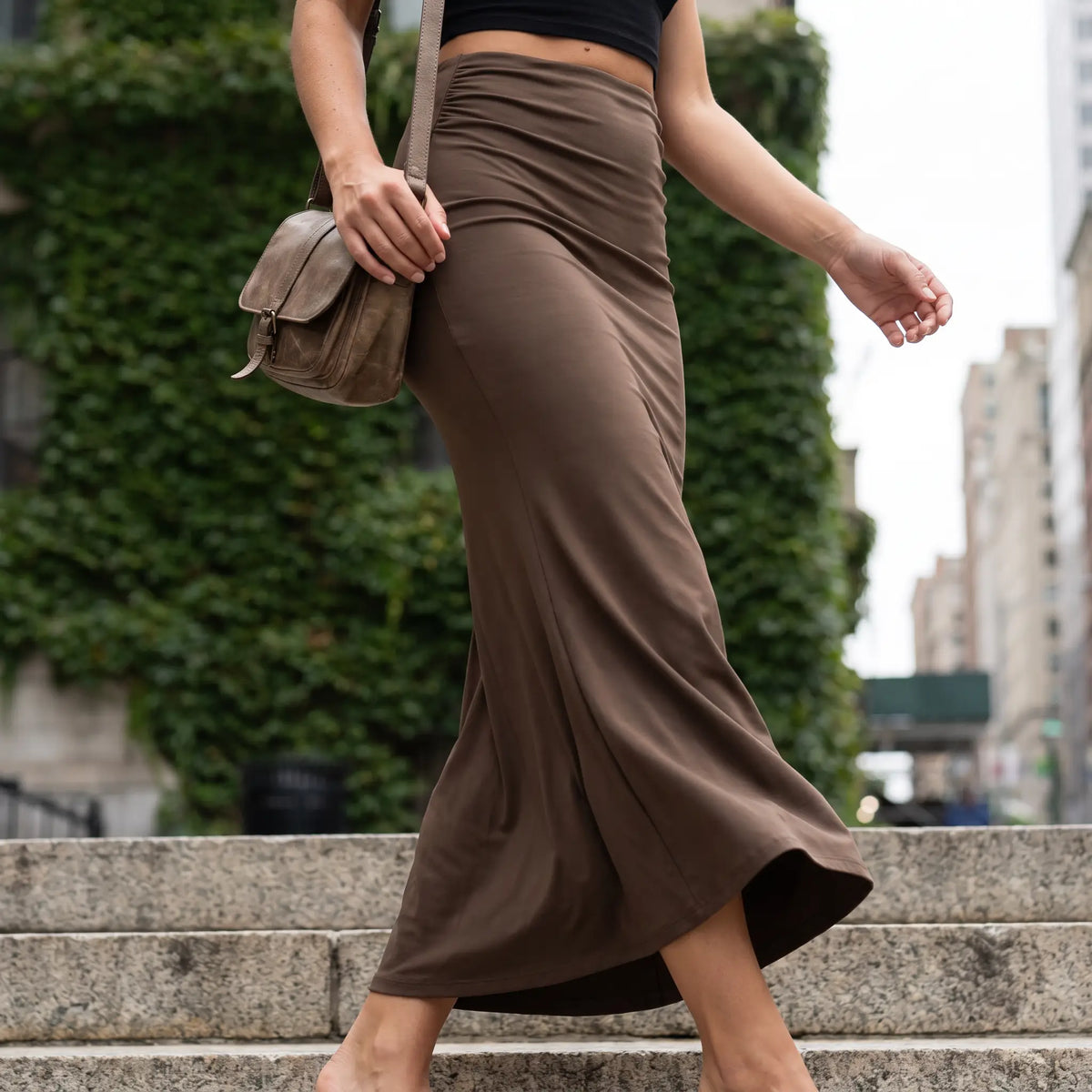 Tummy Control High Waisted Ruched Casual Midi Mermaid Skirt