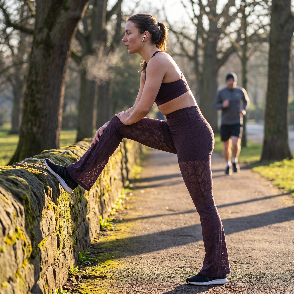 High Waisted Tummy Control Lace Yoga Flare Leggings - park after a run