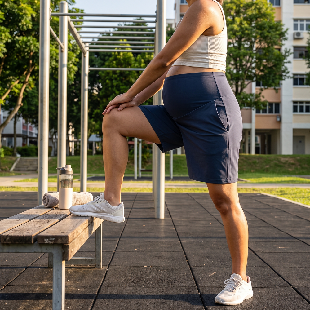 Super High Waisted Yoga Bermuda Maternity Shorts - outdoor gym warm-up