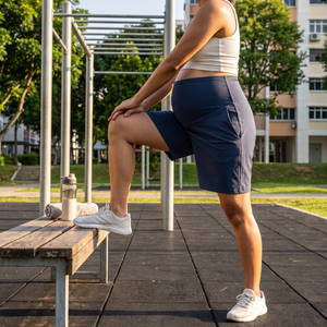 Super High Waisted Yoga Bermuda Maternity Shorts - outdoor gym warm-up
