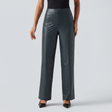 High Waisted PU Fleece Straight Leg Leather Pants - studio hero