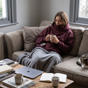 Hooded Dropped Long Sleeve Fleece Sweatshirt with Pocket - lazy morning at home