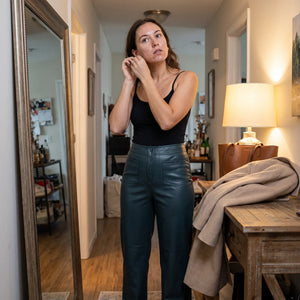 High Waisted PU Fleece Straight Leg Leather Pants