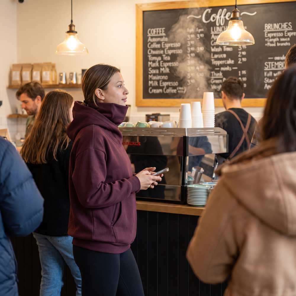 Hooded Dropped Long Sleeve Fleece Sweatshirt with Pocket - coffee run