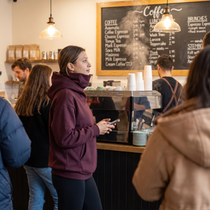 Hooded Dropped Long Sleeve Fleece Sweatshirt with Pocket - coffee run