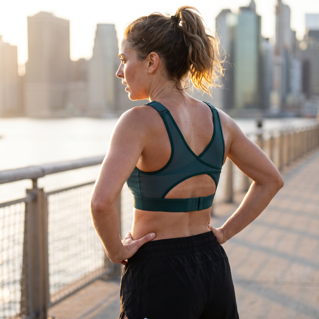 Medium Support Round Neck Mesh Running Sports Bra - waterfront run