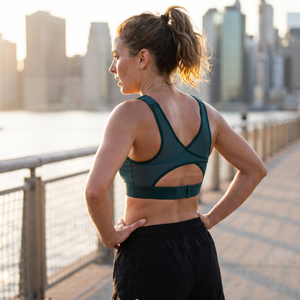 Medium Support Round Neck Mesh Running Sports Bra - waterfront run