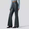 Mid Rise Stretchy PU Fleece Bootcut Pants with Pockets - studio hero