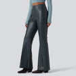 Mid Rise Stretchy PU Fleece Bootcut Pants with Pockets