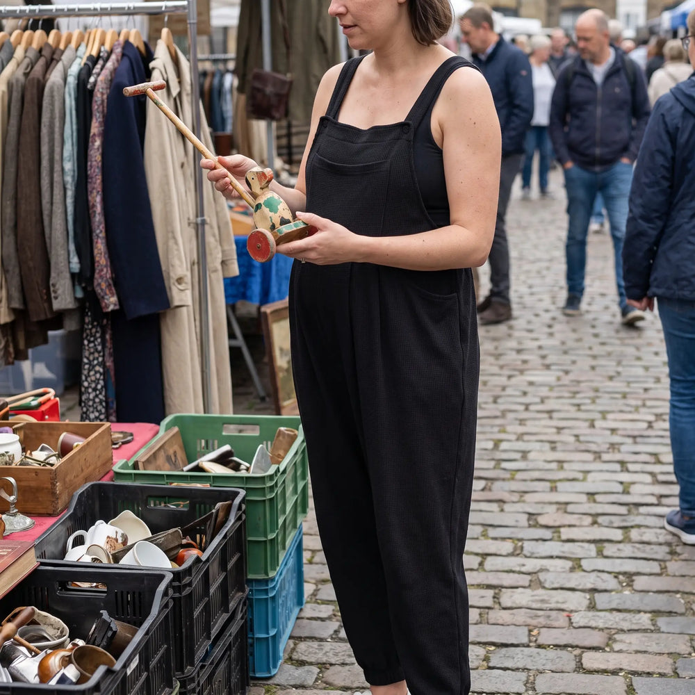 Waffle Casual Maternity Jogger Overalls with Pockets