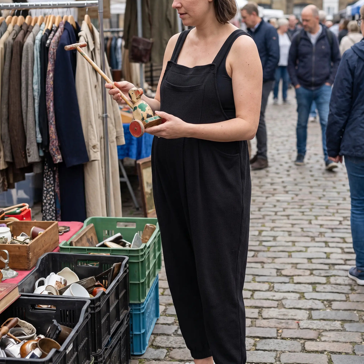 Waffle Casual Maternity Jogger Overalls with Pockets