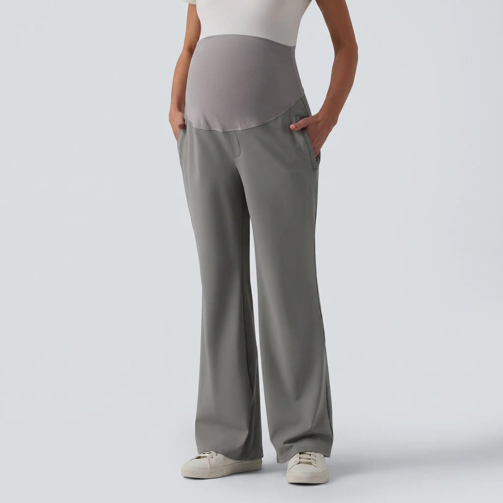 Super High Waisted Work Maternity Flare Pants with Pockets