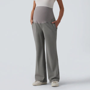 Super High Waisted Work Maternity Flare Pants with Pockets