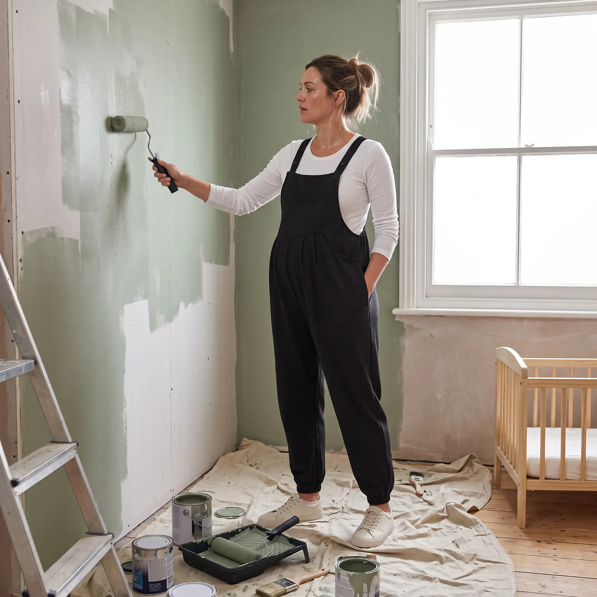 Waffle Casual Maternity Jogger Overalls with Pockets
